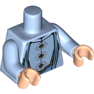 Visuel indicatif Rebrickable de Robes de torse avec 3 fermoirs argentés, bleu moyen détails imprimé (Albus Dumbledore), bras bleu clair vif, mains nougat clair (Torso Robes with 3 Silver Clasps, Medium Blue Details Print (Albus Dumbledore), Bright Light Blue Arms, Light Nougat Hands)