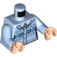 Pull de Noël torse bleu foncé, étoiles d'azur foncé, bras bleu clair vif, mains nougat clair (Torso Christmas Sweater with Dark Blue, Dark Azure Stars, Bright Light Blue Arms, Light Nougat Hands)