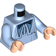 Visuel indicatif Rebrickable de Robe de torse, pardessus / cape bleu foncé avec motif imprimé arc, bras bleu clair vif, mains nougat clair (Torso Dress, Dark Blue Overcoat / Cape with Bow Print, Bright Light Blue Arms, Light Nougat Hands)