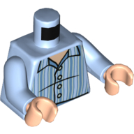 Chemise pyjama torse, rayures, boutons motif imprimé, bras bleu clair vif, mains nougat clair (Torso Pajama Shirt, Pinstripes, Buttons Print, Bright Light Blue Arms, Light Nougat Hands)
