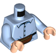 Visuel indicatif Rebrickable de Chemise de torse, col et boutons, sac banane brun foncé (sac banane) imprimé, bras bleu clair vif, mains nougat clair (Torso Shirt, Collar and Buttons, Dark Brown Fanny Pack (Bum Bag) Print, Bright Light Blue Arms, Light Nougat Hands)