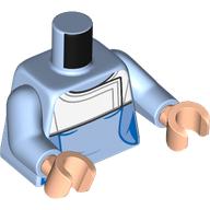 Visuel indicatif Rebrickable de Gommages de torse, blanc robe médicale motif imprimé, bras bleu clair vif, mains nougat clair (Torso Scrubs, White Medical Robe Print, Bright Light Blue Arms, Light Nougat Hands)