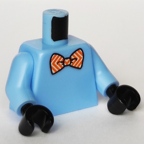 Visuel indicatif Rebrickable de Motif imprimé noeud papillon corail torse, bras bleu clair vif, mains noires (Torso Coral Bow Tie Print, Bright Light Blue Arms, Black Hands)