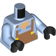 Torse, Minecraft nougat moyen pixélisé ensemble, boutons jaunes motif imprimé, bras bleu clair vif, mains noires (Torso, Minecraft Pixelated Medium Nougat Overall, Yellow Buttons Print, Bright Light Blue Arms, Black Hands)