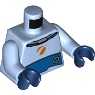 Visuel indicatif Rebrickable de Torse, costume de l'espace, orange mars exploration logo motif imprimé, bras bleu clair vif, mains bleu foncé (Torso, Space Suit, Orange Mars Exploration Logo Print, Bright Light Blue Arms, Dark Blue Hands)