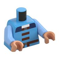 Torse, gilet pixelisé, ceinture marron rougeâtre, boutons, motif imprimé col bleu foncé, bras bleu clair vif, mains nougat (Torso, Pixelated Vest, Reddish Brown Belt, Buttons, Dark Blue Collar Print, Bright Light Blue Arms, Nougat Hands)