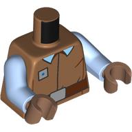 Visuel indicatif Rebrickable de Torse, tunique uniforme, collier bleu clair lumineux, ceinture nougat, boucle de ceinture beige foncé, motif imprimé Badge, bras bleu clair vif, mains brun moyen (Torso, Uniform Tunic, Bright Light Blue Collar, Nougat Belt, Dark Tan Belt Buckle, Badge Print, Bright Light Blue Arms, Medium Brown Hands)