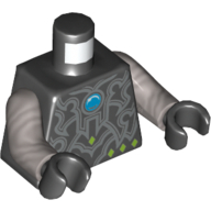 Armure en argent torse, diamants de vert citron et bleu bijou rond (chi) motif imprimé, bras argent mat, mains noires (Torso Silver Armor, Lime Diamonds and Blue Round Jewel (Chi) Print, Flat Silver Arms, Black Hands)