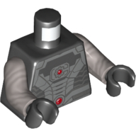 Visuel indicatif Rebrickable de Armure en argent torse avec motif imprimé 2 points rouges (Cyborg), bras argent mat, mains noires (Torso Silver Armor with 2 Red Dots Print (Cyborg), Flat Silver Arms, Black Hands)