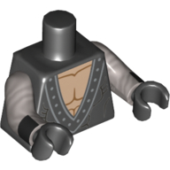 Muscles du torse, col en V avec rivets en argent imprimé (Batman), bras plats en argent avec poignets noirs imprimé, mains noires (Torso Muscles, V-Neck with Silver Rivets Print (Batman), Flat Silver Arms with Black Cuffs Print, Black Hands)
