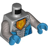 Armure de torse avec emblème orange avec motif imprimé Lion couronné jaune et panneaux d'azur foncé, bras argent mat, mains azur foncé (Torso Armor with Orange Emblem with Yellow Crowned Lion and Dark Azure Panels Print, Flat Silver Arms, Dark Azure Hands)