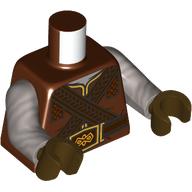 Visuel indicatif Rebrickable de Torse, robe, bord noir, motif imprimé boucle de ceinture or, bras argent mat, mains brun foncé (Torso, Robe, Black Trim, Gold Belt Buckle Print, Flat Silver Arms, Dark Brown Hands)