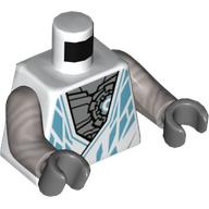 Robe torse, décorations azur moyen, motif imprimé poitrine argent plat, bras argent mat, mains gris bleuté foncé (Torso Robe, Medium Azure Decorations, Flat Silver Chest Print, Flat Silver Arms, Dark Bluish Gray Hands)