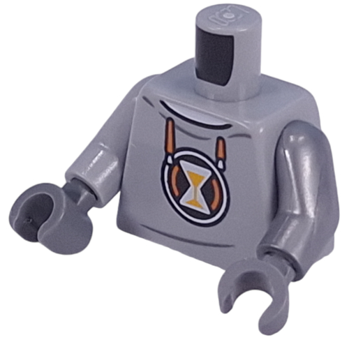 Torse, sweat à capuche, lacets orange, sablier symbole, orange x sur le dos motif imprimé, bras argent mat, mains gris bleuté foncé (Torso, Hoody, Orange Laces, Hourglass Symbol, Orange X on back Print, Flat Silver Arms, Dark Bluish Gray Hands)