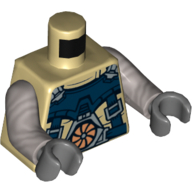 Torse, harnais/sangles bleu foncé, motif imprimé Turbine cuivre et argent, bras argent mat, mains gris bleuté foncé (Torso, Dark Blue Harness/Straps, Copper and Silver Turbine Print, Flat Silver Arms, Dark Bluish Gray Hands)