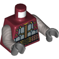 Visuel indicatif Rebrickable de Armure de torse, ceinture de cuivre avec des reliures en or et rouge sangles motif imprimé, bras argent mat, mains gris bleuté foncé (Torso Armor, Copper Belt with Gold Bindings and Red Straps Print, Flat Silver Arms, Dark Bluish Gray Hands)