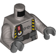 Visuel indicatif Rebrickable de Combinaison de sécurité torse, ceinture, jaune et noir sangles / bretelles, geiger compteur / calibre motif imprimé, bras argent mat, mains gris bleuté foncé (Torso Safety Suit, Belt, Yellow and Black Straps/Suspenders, Geiger Counter/Gauge Print, Flat Silver Arms, Dark Bluish Gray Hands)