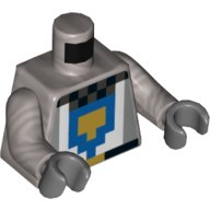 Armure de torse, pixélisée avec motif imprimé bouclier or et bleu, bras argent mat, mains gris bleuté foncé (Torso Armor, Pixelated with Gold and Blue Shield Print, Flat Silver Arms, Dark Bluish Gray Hands)