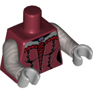 Visuel indicatif Rebrickable de Corset à lacets torse avec franges rouges, motif imprimé pendentif, bras argent mat, mains gris bleuté clair (Torso Laced Corset with Red Frills, Pendant Print, Flat Silver Arms, Light Bluish Gray Hands)