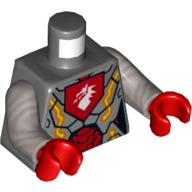 Visuel indicatif Rebrickable de Torse, Armure, Dragon blanc sur motif imprimé Bouclier rouge, bras argent mat, mains rouges (Torso, Armour, White Dragon on Red Shield Print, Flat Silver Arms, Red Hands)