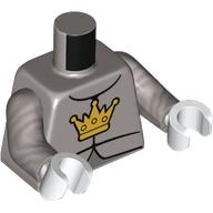 Visuel indicatif Rebrickable de Torse, armure, motif imprimé Couronne d'or, bras argent mat, mains blanches (Torso, Armor, Gold Crown Print, Flat Silver Arms, White Hands)