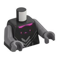 Torse Armure, Panneaux Noir et Argent, Poitrine Rose Foncé motif imprimé, bras et mains argent mat (Torso Armor, Black and Silver Panels, Dark Pink Chest Print, Flat Silver Arms and Hands)