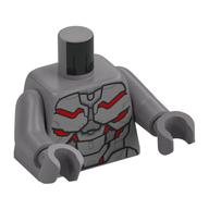 Torse, Ultron argent/rouge armure placage motif imprimé, bras et mains argent mat (Torso, Ultron Silver/Red Armor Plating Print, Flat Silver Arms and Hands)