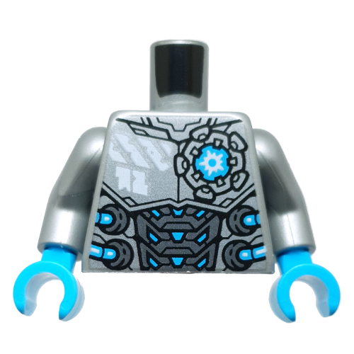 Torse, armure argentée, détail moyen azur, motif imprimé symbole, bras argent mat, mains azur moyen (Torso, Silver Armor, Medium Azure Detailing, Symbol Print, Flat Silver Arms, Medium Azure Hands)