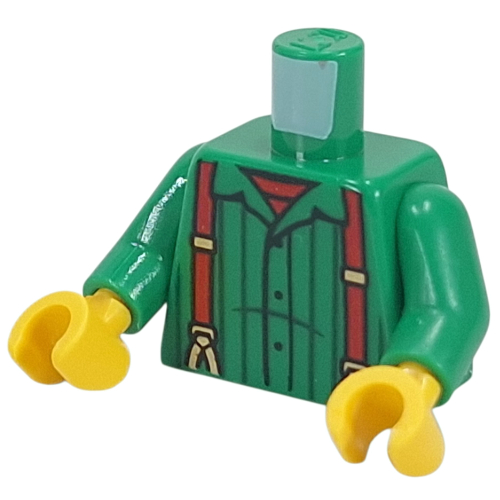 Torse, chemise rayée, chemise rouge, rouge foncé bretelles motif imprimé, bras verts, mains jaunes (Torso, Striped Shirt, Red Shirt, Dark Red Suspenders Print, Green Arms, Yellow Hands)