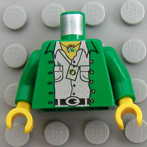Torse, veste, chemise blanche et collier motif imprimé, bras verts, mains jaunes (Torso, Jacket, White Shirt, and Necklace Print, Green Arms, Yellow Hands)