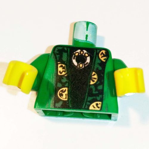 Visuel indicatif Rebrickable de Torse, robe avec motif imprimé bord vert et or (mcgonagall), bras verts, mains jaunes (Torso, Robe with Green and Gold Trim Print (McGonagall), Green Arms, Yellow Hands)