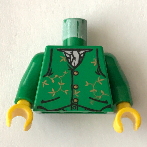 Visuel indicatif Rebrickable de Torse, gilet avec motif imprimé foulard blanc (Gilderoy Lockhart), bras verts, mains jaunes (Torso, Vest with White Neckerchief Print (Gilderoy Lockhart), Green Arms, Yellow Hands)
