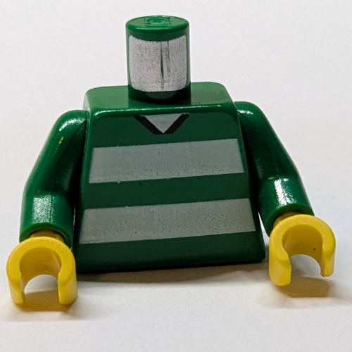 Torse, Football Horizontal rayures blanches et '9' dos motif imprimé, bras verts, mains jaunes (Torso, Soccer Horizontal White Stripes and '9' Back Print, Green Arms, Yellow Hands)