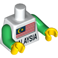 Torse, drapeau malais et motif imprimé 'MALAYSIA', bras verts, mains jaunes (Torso, Malaysian Flag and 'MALAYSIA' Print, Green Arms, Yellow Hands)