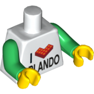 Visuel indicatif Rebrickable de Torse, I 'L Brick' Motif imprimé ORLANDO, bras verts, mains jaunes (Torso, I 'L Brick' ORLANDO Print, Green Arms, Yellow Hands)