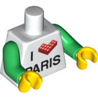 Torse, I 'L Brick' motif imprimé PARIS, bras verts, mains jaunes (Torso, I 'L Brick' PARIS Print, Green Arms, Yellow Hands)