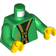Torse, robe avec or garniture, or asiatique symbole motif imprimé (Hutchins), bras verts, mains jaunes (Torso, Robe with Gold Trim, Gold Asian Symbol Print (Hutchins), Green Arms, Yellow Hands)