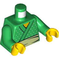 Torse, robe, motif : ceinture vert olive, bras verts, mains jaunes (Torso, Robe, Olive Green Belt Print, Green Arms, Yellow Hands)