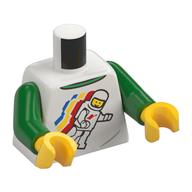 Torse, t-chemise avec motif imprimé figurine espace classique, bras verts, mains jaunes (Torso, T-Shirt with Classic Space Minifigure Print, Green Arms, Yellow Hands)