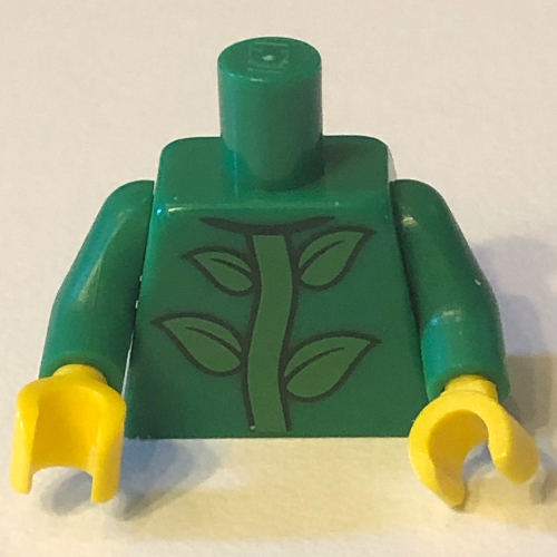 Visuel indicatif Rebrickable de Torse, feuilles et tige plante motif imprimé, bras verts, mains jaunes (Torso, Leaves and Stem Plant Print, Green Arms, Yellow Hands)