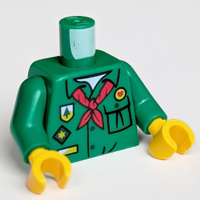 Visuel indicatif Rebrickable de Torse, Chemise, Cravate rouge imprimé (garçon/fille scout), bras verts, mains jaunes (Torso, Shirt, Red Tie Print (Boy/Girl Scout), Green Arms, Yellow Hands)