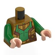 Torse, placage d'armure, plaque de poitrine verte, motif imprimé de garniture de cuivre, bras verts, mains nougat clair (Torso, Armor Plating, Green Chest Plate, Copper Trim Print, Green Arms, Light Nougat Hands)