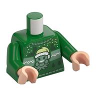 Visuel indicatif Rebrickable de Torse, pull de Noël avec mandragore avec chapeau de Père Noël, motif imprimé arbres vert foncé, bras verts, mains nougat clair (Torso, Christmas Sweater with Mandrake with Santa Hat, Dark Green Trees Print, Green Arms, Light Nougat Hands)