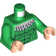 Muscles du torse avec motif imprimé col plume blanc, bras verts, mains nougat clair (Torso Muscles with White Feather Collar Print, Green Arms, Light Nougat Hands)