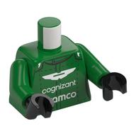 Costume de course torse, ailes Aston Martin blanches, 'COGNIZANT', motif imprimé 'ARAMCO', bras verts, mains noires (Torso Race Suit, White Aston Martin Wings, 'COGNIZANT', 'ARAMCO' Print, Green Arms, Black Hands)