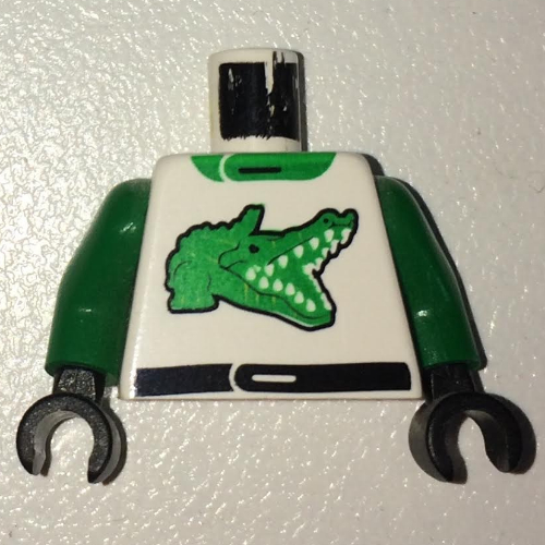 Visuel indicatif Rebrickable de Torse Veste de course avec Alligator vert imprimé, bras verts, mains noires (Torso Race Jacket with Alligator Green Print, Green Arms, Black Hands)