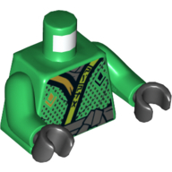 Robe de torse avec diamants et garniture noire et vert citron, imprimé ceinture noire liée (Lloyd), bras verts, mains noires (Torso Robe with Diamonds and Black and Lime Trim, Tied Black Belt Print (Lloyd), Green Arms, Black Hands)