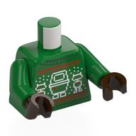 Visuel indicatif Rebrickable de Torse, pull de Noël laid, gonk droïde, motif imprimé bd-72, noeuds rouges motif imprimé, bras verts, mains brun foncé (Torso, Ugly Christmas Sweater, GONK Droid, BD-72 Print, Red Bows Print, Green Arms, Dark Brown Hands)