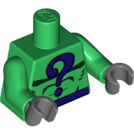 Corps torse, point d'interrogation violet foncé et motif imprimé ceinture, bras verts, mains gris bleuté foncé (Torso Bodysuit, Dark Purple Question Mark and Belt Print, Green Arms, Dark Bluish Gray Hands)