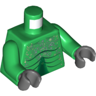 Torse Alien avec des écailles et des muscles contour motif imprimé, bras verts, mains gris bleuté foncé (Torso Alien with Scales and Muscles Outline Print, Green Arms, Dark Bluish Gray Hands)